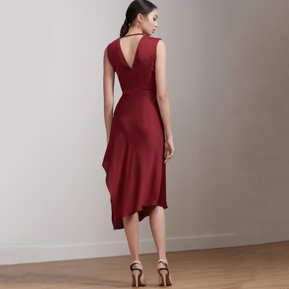 Keepsake Plum Red Midi Dress - Picture 3 of 8